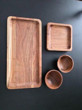 Acacia Wood Service Set 4 - Piece food serving set in a beautiful warm wood tone
